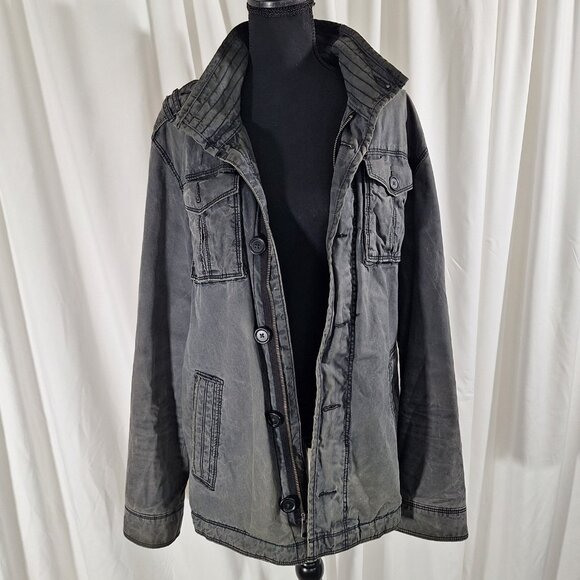 Old Navy Mens Size Large Utility Field Jacket Coat Charcoal Functional Fashion - Picture 3 of 11